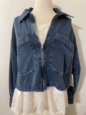 AS Revival Zip Front Cropped Denim Knit Jacket M